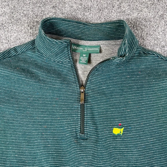 Masters Collection 1/4 Zip Pullover Sweater Mens M Green Striped Golf Logo - Picture 4 of 9